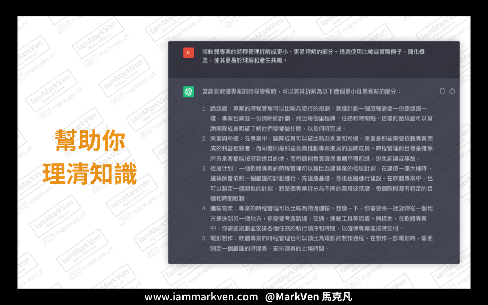幫助你理清知識-此圖範例是使用Chat GPT 3.5來進行示範，是免費版人人都能用